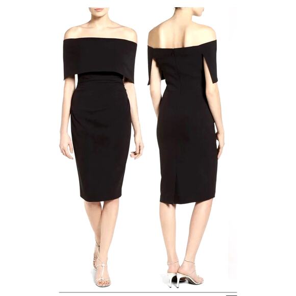 Vince Camuto Off Shoulder Popover Cocktail Dress Black Size 6 Elegant Event LBD - Picture 1 of 14